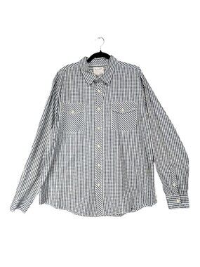 Warp And Weft Shirt Mens XXL Blue Checkered 100% Cotton Long Sleeve Button Down